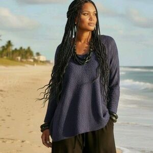 Uru Vintage 90s Textured Silk Tunic Top Womens XL Dusky Purple Lagenlook Boho
